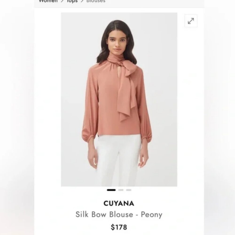 Cuyana Silk Bow Blouse - Peony